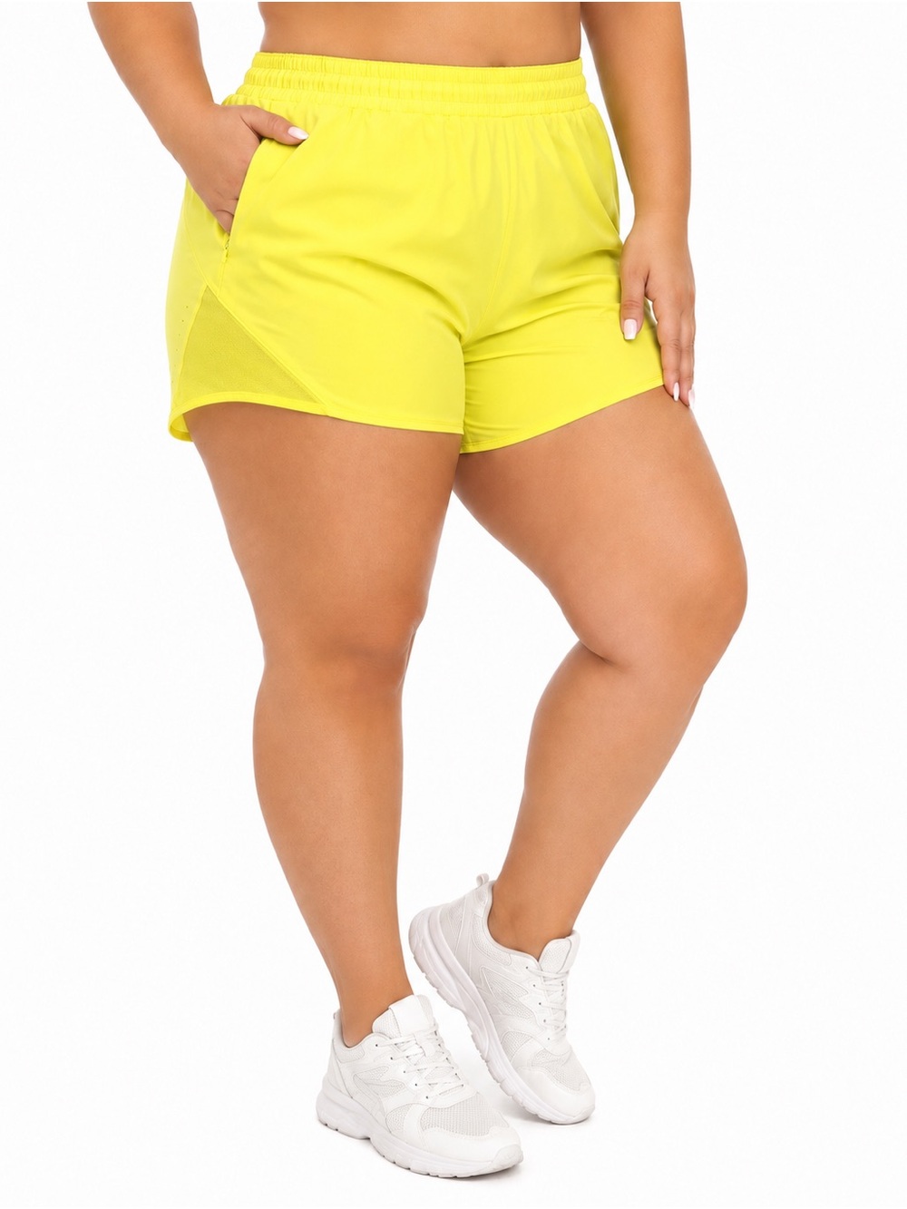 All In Motion Women's Woven Mid-Rise Run Shorts Lemon Yellow Size 4X